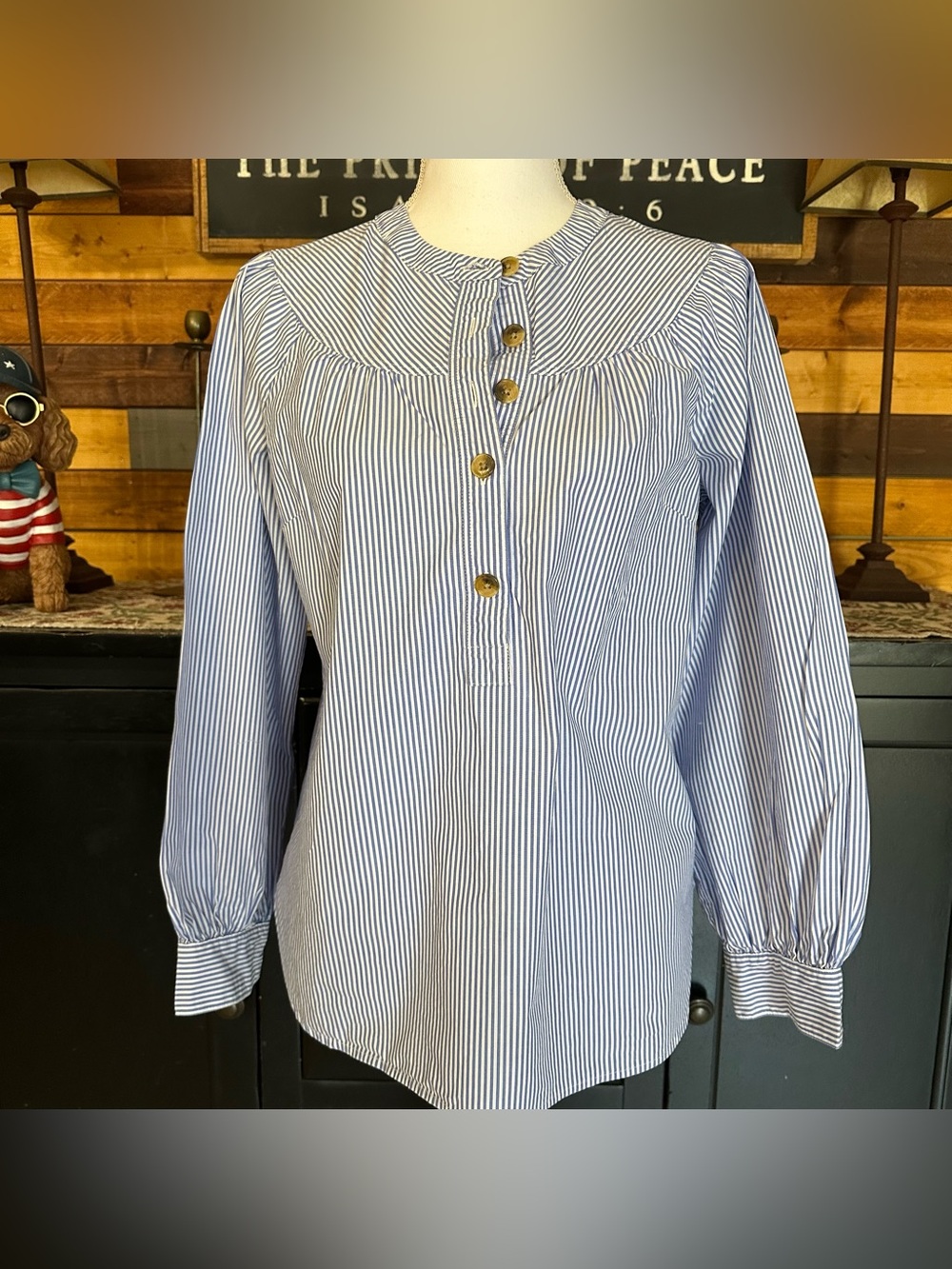 Talbots Blue and White Striped Button-Front Shirt